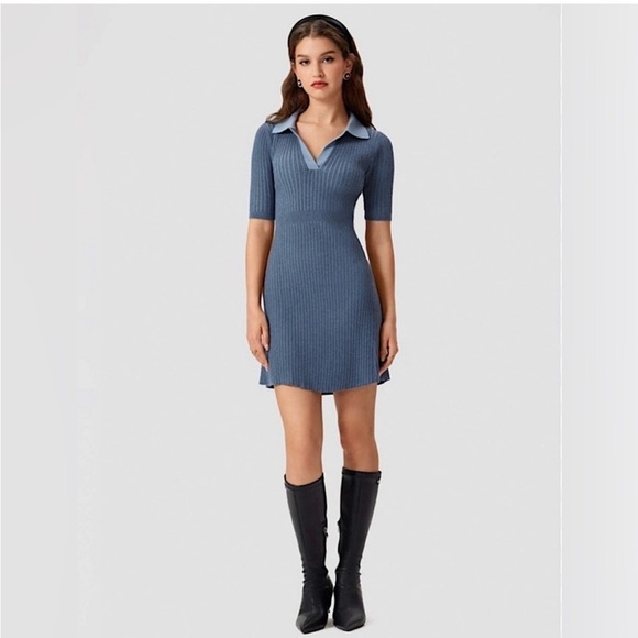 Cider Dresses & Skirts - Cider Knit Polo Solid Short Mini A-line Dress, Violet Blue, Size L, NWT